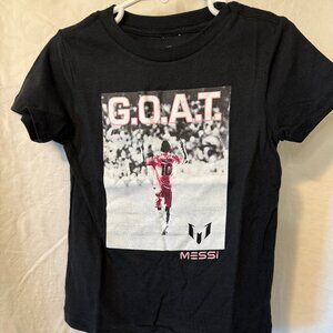 Messi Collection- Black G.O.A.T. Messi T-Shirt with Pink Graphic Highlights 3T